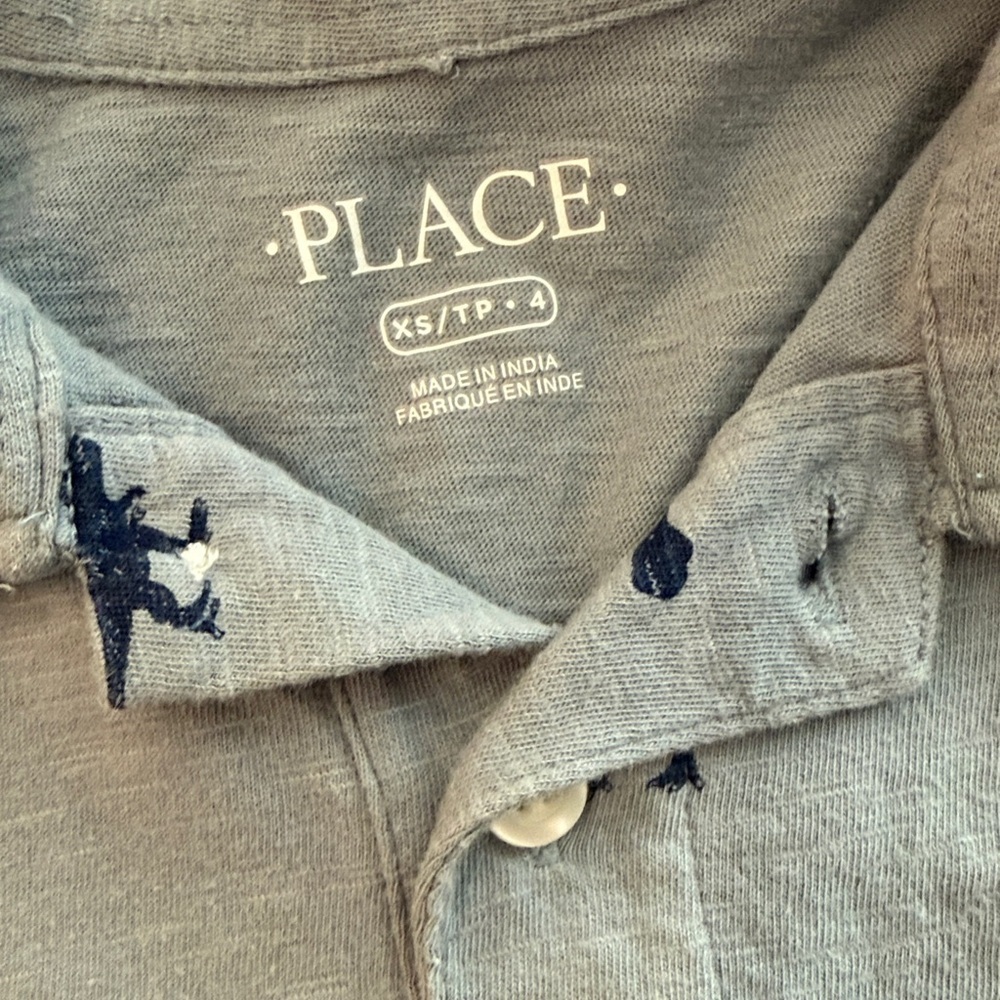 The Children’s Place Blue Polo with Dinosaur Pattern Size 4 100% Cotton EUC - Picture 2 of 3